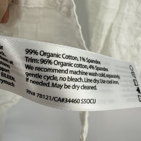 Eileen Fisher White Windowpane Weave Button Up 3/4 Sleeve Top Size PL/PG Minimal - Picture 9 of 11